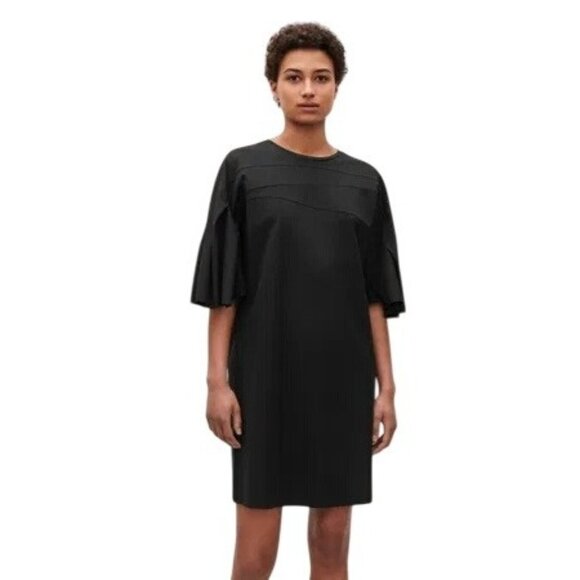 COS Flutter Short Sleeve Pleated Dress Womens Size L Minimalist Capsule Work Mod - Picture 1 of 11